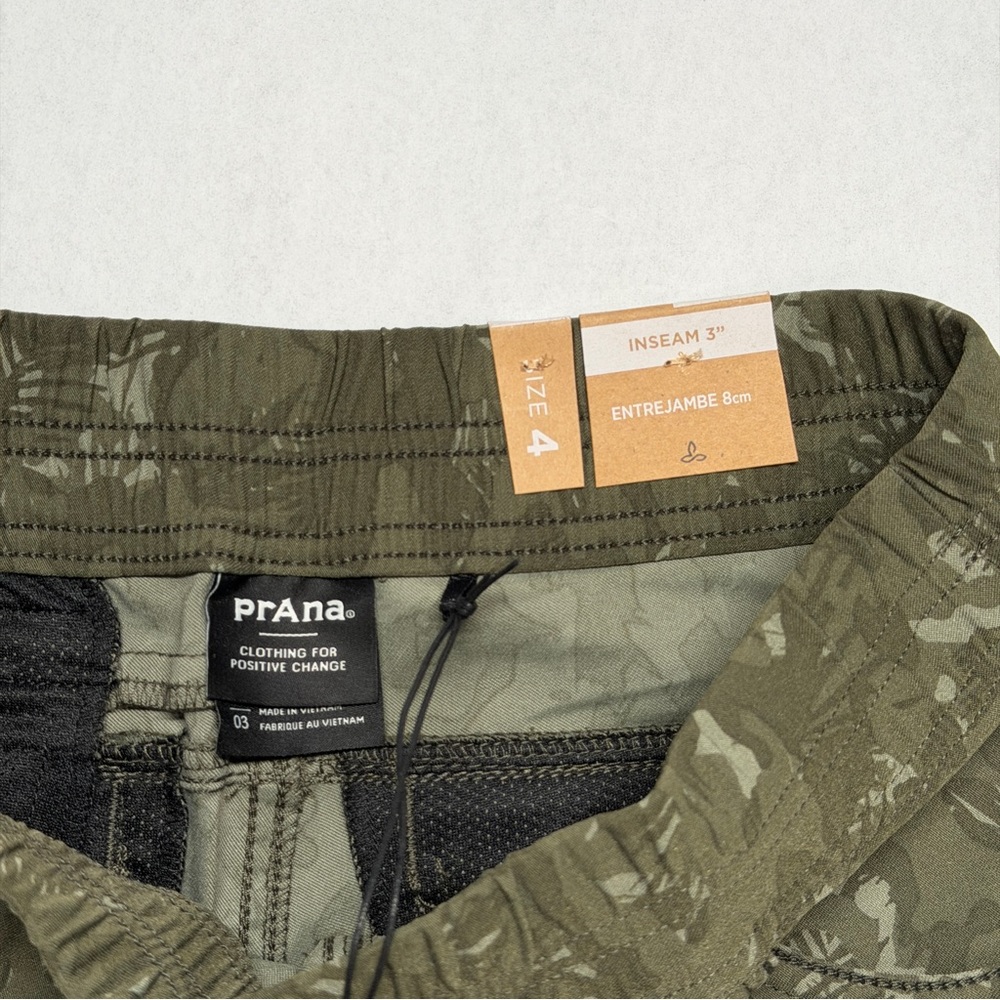 Prana Halle E-Waist Shorts WMNS Size 4, 3" Inseam Green Camo Outdoors Hiking NEW - Picture 5 of 7